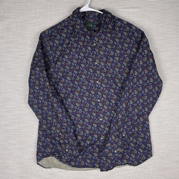 J Crew Oarsman Shirt M Mens L/S Button Up Multicolor Paisley Print on Navy VGUC - Picture 2 of 9